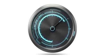 Futuristic Digital Gauge with Glowing Blue Indicator on Metallic Dial - Sci-Fi Technology Interface Element