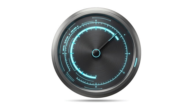 Futuristic Digital Gauge with Glowing Blue Indicator on Metallic Dial - Sci-Fi Technology Interface Element