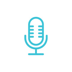Light blue outline microphone icon on a white background