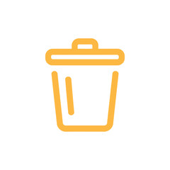 Isolated orange simple trash can icon on white background representing deletion or waste removal