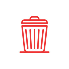 Red trash can outline icon isolated on white background showcasing waste management