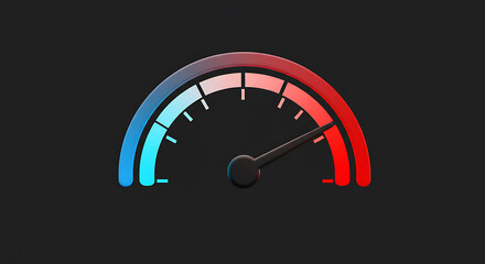 Digital temperature gauge showing high heat level with needle in red zone on dark background, performance indicator concept