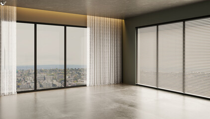 Large luxury modern bright interiors Living room mockup illustration 3D rendering image