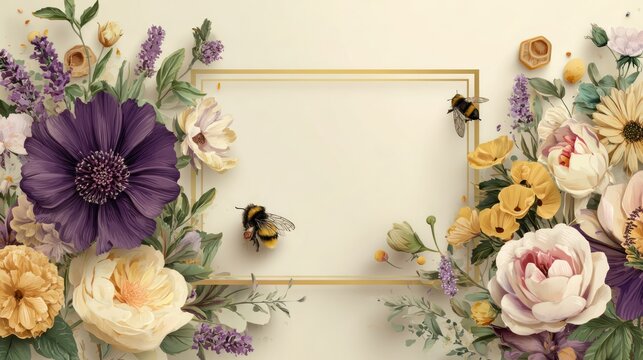 Floral design frame with bees