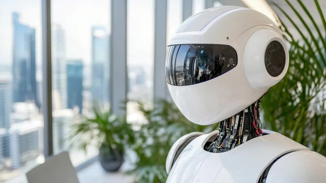 Futuristic Robot Design Showcasing Advanced Technology in Modern Office Automation Environment