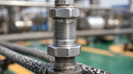Close-Up of Metal Hydraulic Fitting in Industrial Setting