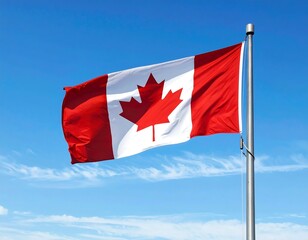 Majestic Canadian Flag Against a Vibrant Blue Sky