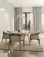 Large luxury modern bright interiors Living room mockup illustration 3D rendering image