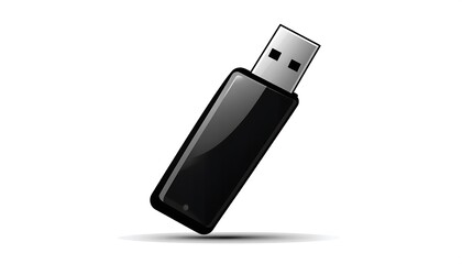 Sleek Black USB Flash Drive, Data Storage Device, Digital Memory, Technology Icon, Isolated on White