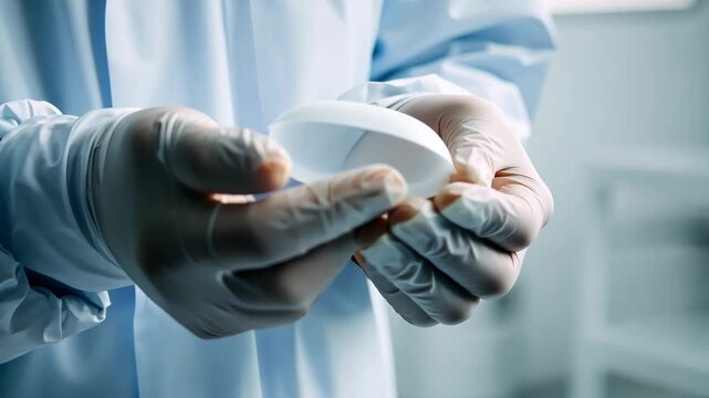 Generative AI. Medical professional wearing gloves holds a translucent capsule in a sterile environment, showcasing precision and care in pharmaceutical research and development