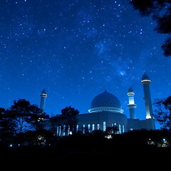 Obraz premium Illuminated mosque under a star-studded night sky