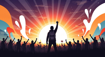 World Scout Day Rising Up A Silhouette of Protest and Hope in a Sunlit Crowd