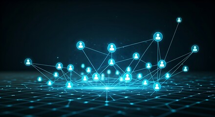The network effect concept. A hologram starts with two connected users. As new users join, the value and connections grow exponentially.