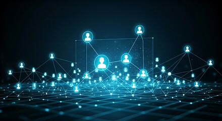 The network effect concept. A hologram starts with two connected users. As new users join, the value and connections grow exponentially.