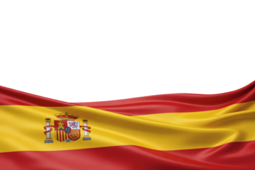 Graceful Waving Spanish Flag with Prominent National Emblem and Ample Copy Space on Transparent Background