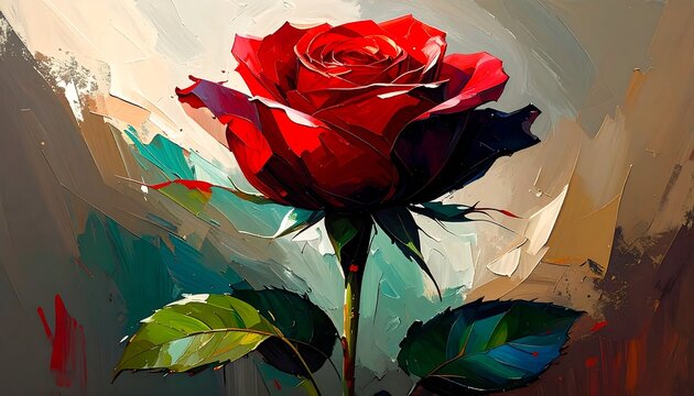 Vibrant red rose in abstract painting style