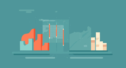 Obraz premium Business Graph Analytics: This dynamic composition features abstract charts and graphs, evoking innovation and showcasing the power of analytical insights.
