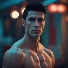 Muscular Fitness Man Posing at Gym