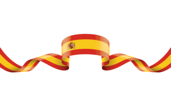 ector Illustration of a Flowing Spanish Flag Ribbon with National Emblem, Dynamic Design on Transparent Background