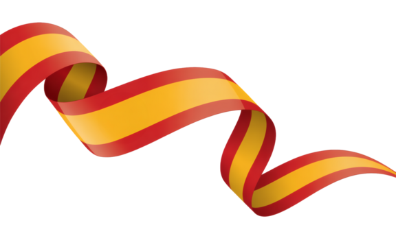 Elegant Wavy Ribbon in the Colors of the Spanish National Flag, Flowing Design Element on Transparent Background