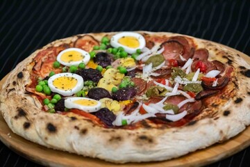 The most acclaimed, traditional and popular Brazilian pizza, half pepperoni calabresa and half Portuguese