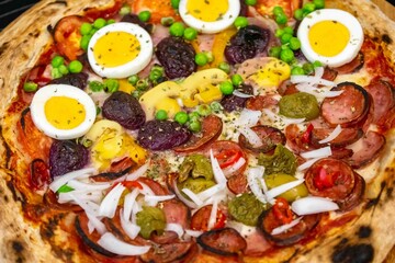 The most acclaimed, traditional and popular Brazilian pizza, half pepperoni calabresa and half Portuguese