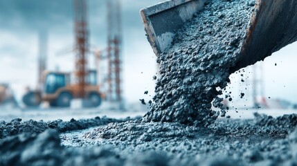 Industrial Concrete Pouring at Construction Site with Machinery in Background