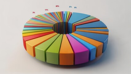 Obraz premium Colorful 3D Donut Chart - Data Visualization with Segmented Sections.