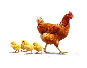 Mother Hen Leading Her Chicklets On A Pristine Path