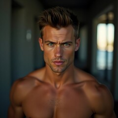 Muscular Fitness Man Posing at Gym