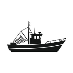 Fishing boat sailing on the open sea, casting nets for the day's catch, creating a sense of maritime adventure and industry.