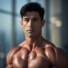 Muscular Fitness Man Posing at Gym
