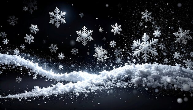 Snowflakes falling on dark background
