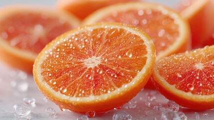 Macro Shot of Sliced Oranges with Water Droplets on White Surface in Cinematic HDR Food Photography