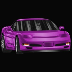 Purple and painted racing car. Isolated in black background, for t-shirt design, print. and for business purposes.