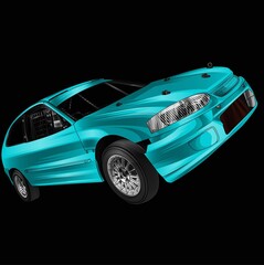 Blue and painted racing car. Isolated in black background, for t-shirt design, print. and for business purposes.