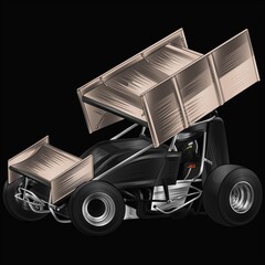 Brown and painted racing car. Isolated in black background, for t-shirt design, print. and for business purposes.