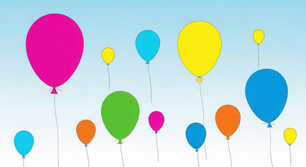 Colorful balloons floating in a clear blue sky on a bright day