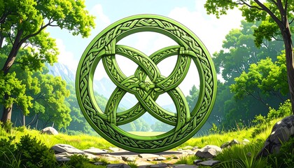 Green Celtic knot in forest