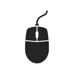 Computer mouse clicking on white surface representing input device for computers in minimalist style.