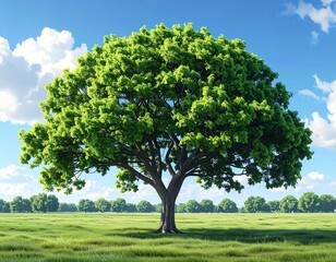 Fototapeta premium Majestic Green Tree in a Sunny Meadow Landscape