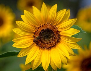 Obraz premium Close-up of a sunflower with a bee