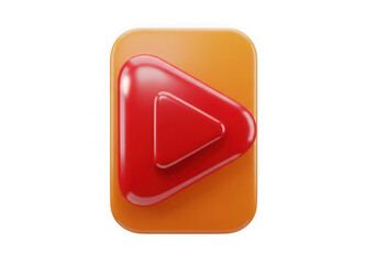 3d icon of 3d red play button icon isolated on transparent background