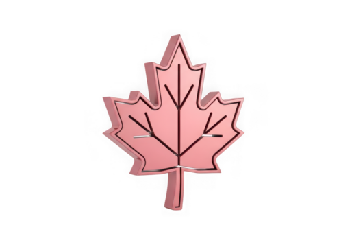 3d icon of rose gold maple leaf isolated on transparent background