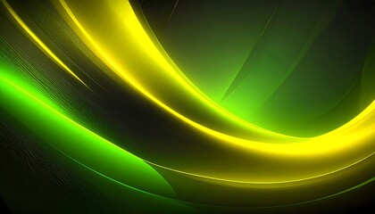 Abstract swirls of vibrant yellow and green light streaks flow across a dark backdrop