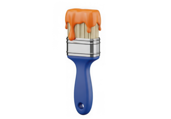 3d icon of paint brush with orange paint dripping isolated on transparent background