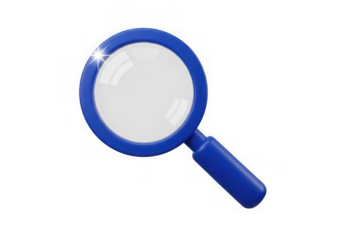 3d icon of blue magnifying glass with sparkling lens isolated on transparent background