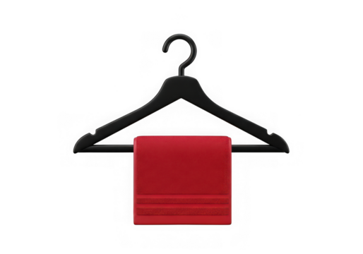 3d icon of black clothes hanger with red towel isolated on transparent background