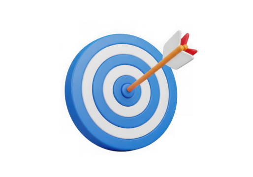 3d icon of dartboard with arrow hitting the bullseye isolated on transparent background