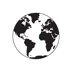 Black and White Globe Icon of Planet Earth